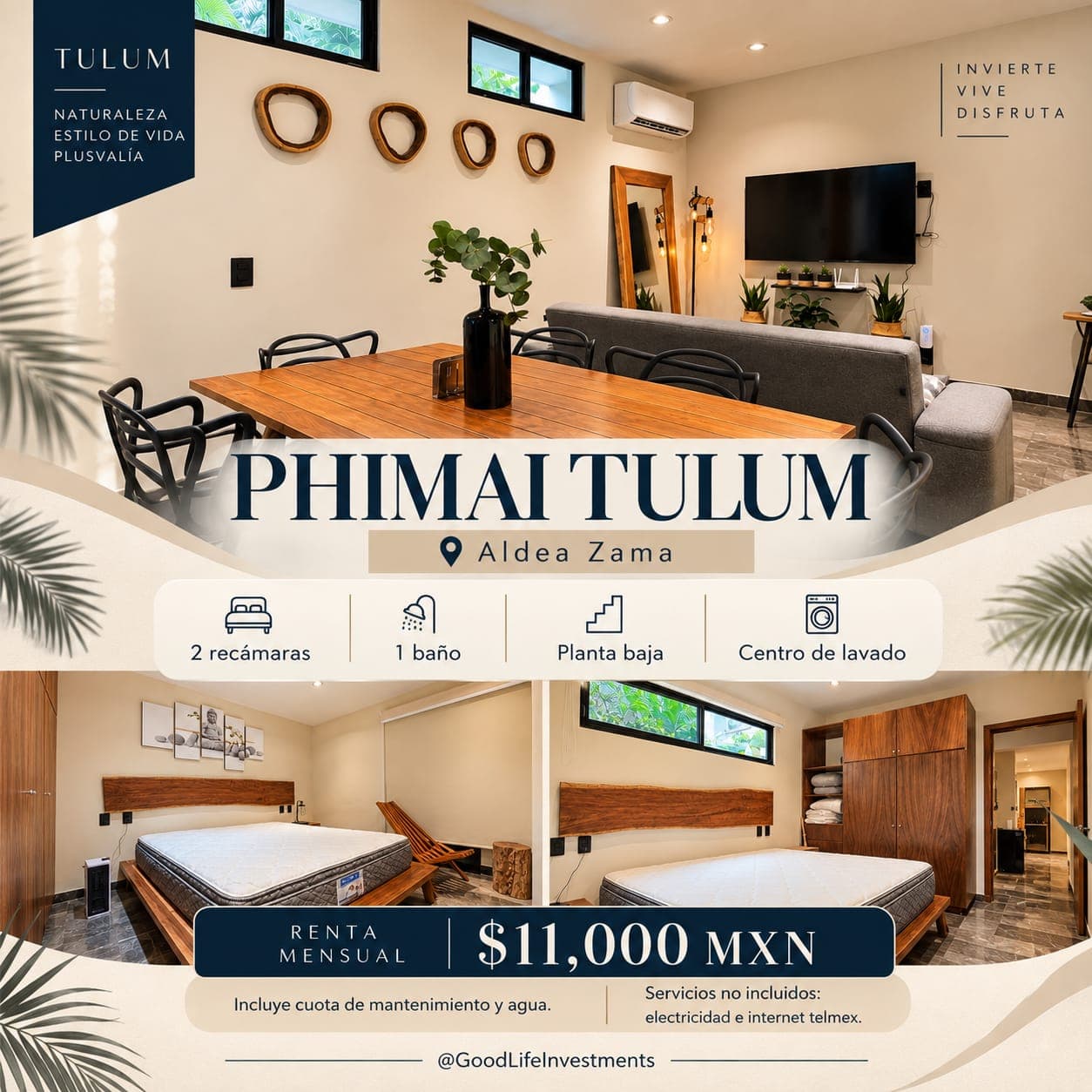 *_OPORTUNIDAD EN ALDEA ZAMA - DEPARTAMENTO PLANTA BAJA 2 RECAMARAS PHIMAI TULUM_*