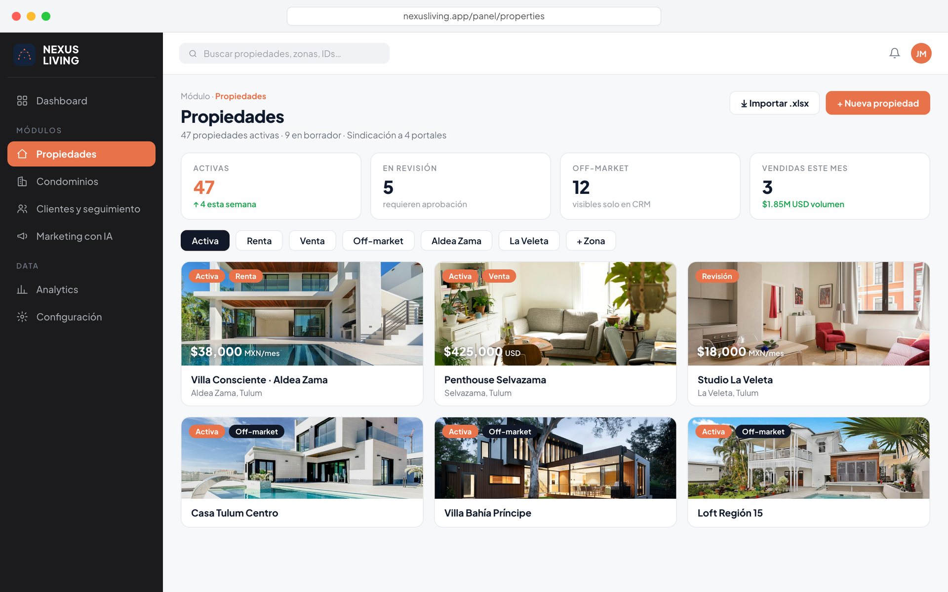 Módulo Propiedades de Nexus Living